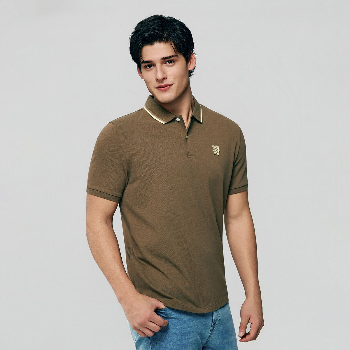 Men Slim Cotton Lycra Embroidered Polo