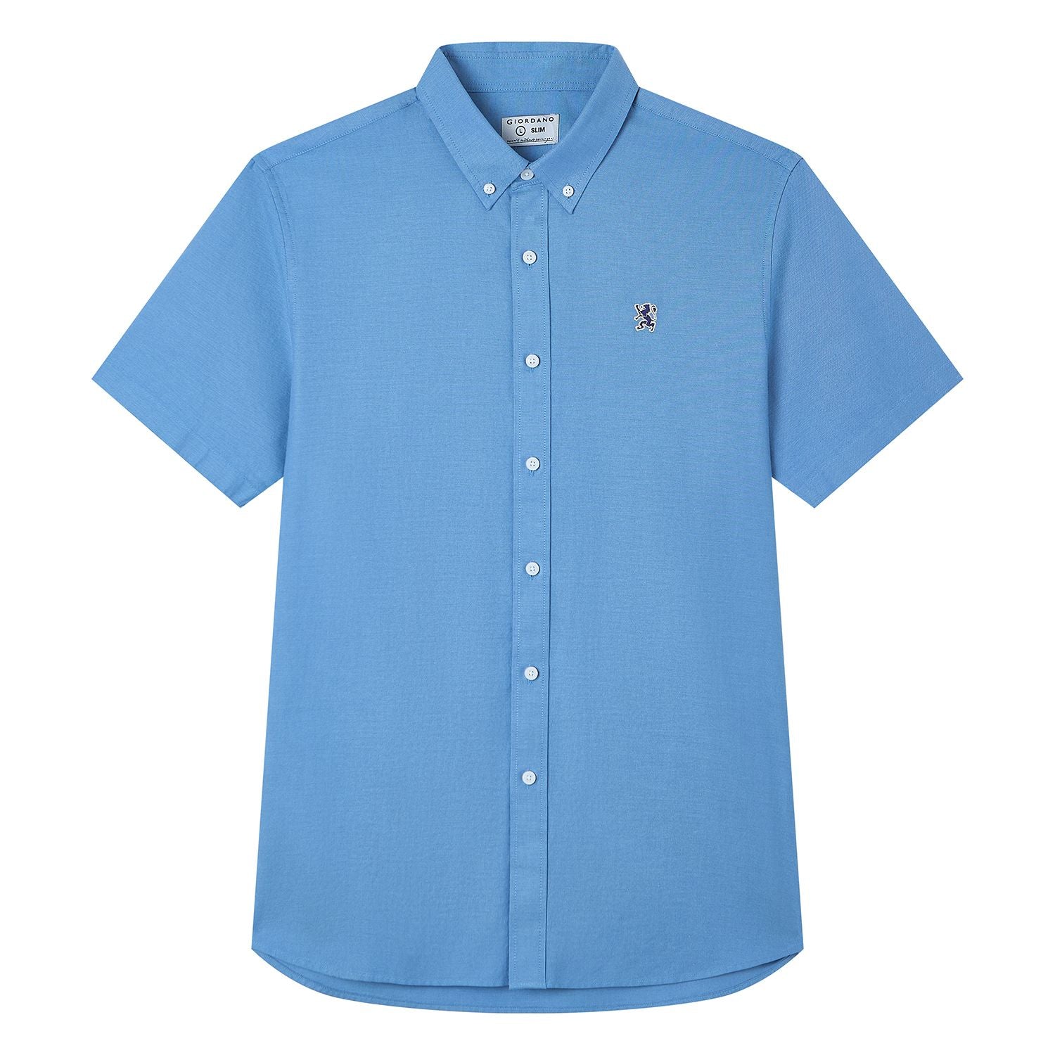 Men’s Cotton Oxford Slim Fit Short-Sleeve Shirt with Embroidery