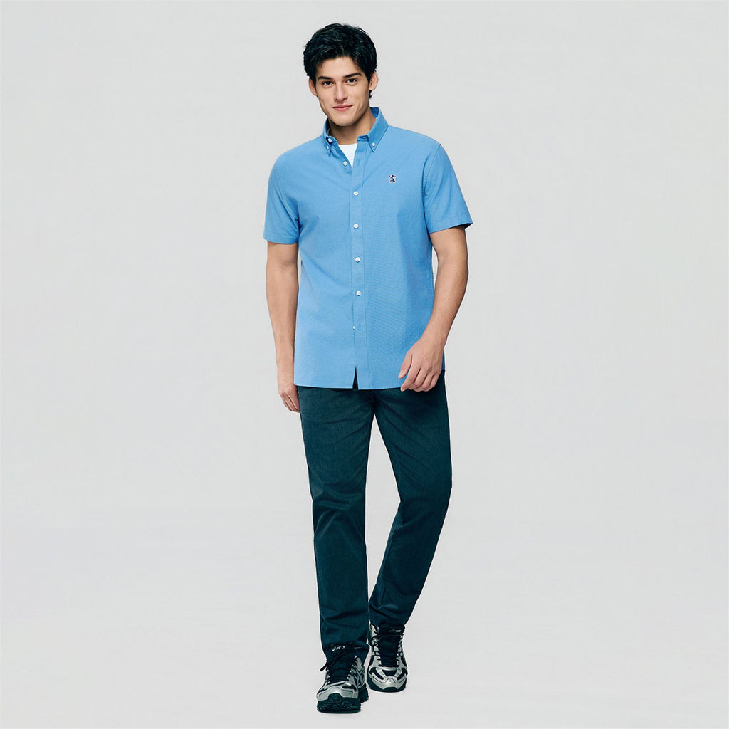 Men’s Cotton Oxford Slim Fit Short-Sleeve Shirt with Embroidery