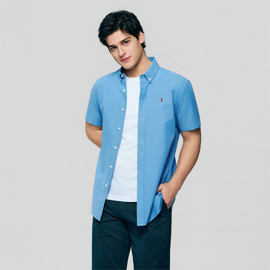 Men’s Cotton Oxford Slim Fit Short-Sleeve Shirt with Embroidery