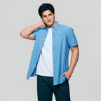 Men’s Cotton Oxford Slim Fit Short-Sleeve Shirt with Embroidery