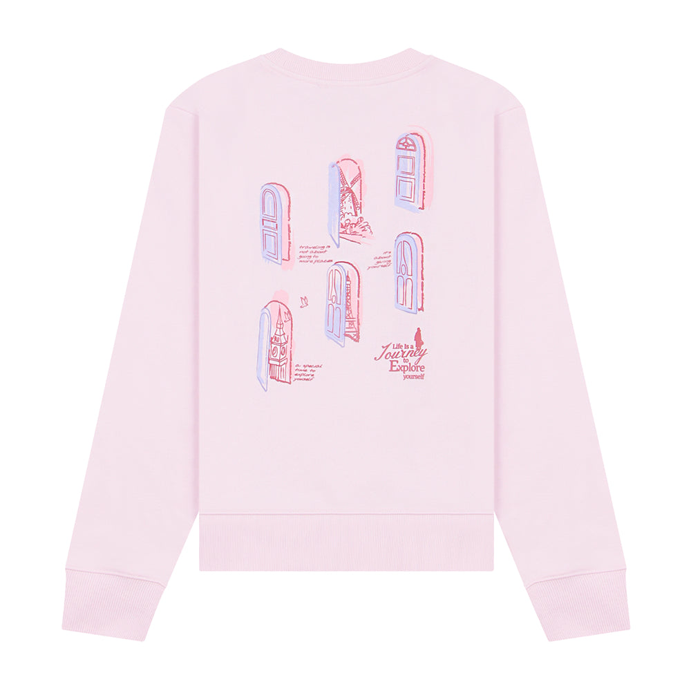 Women's Crew Neck Long Sleeve Boyfriend Fit Print Sweatshirt - Life Is A Journey Collection