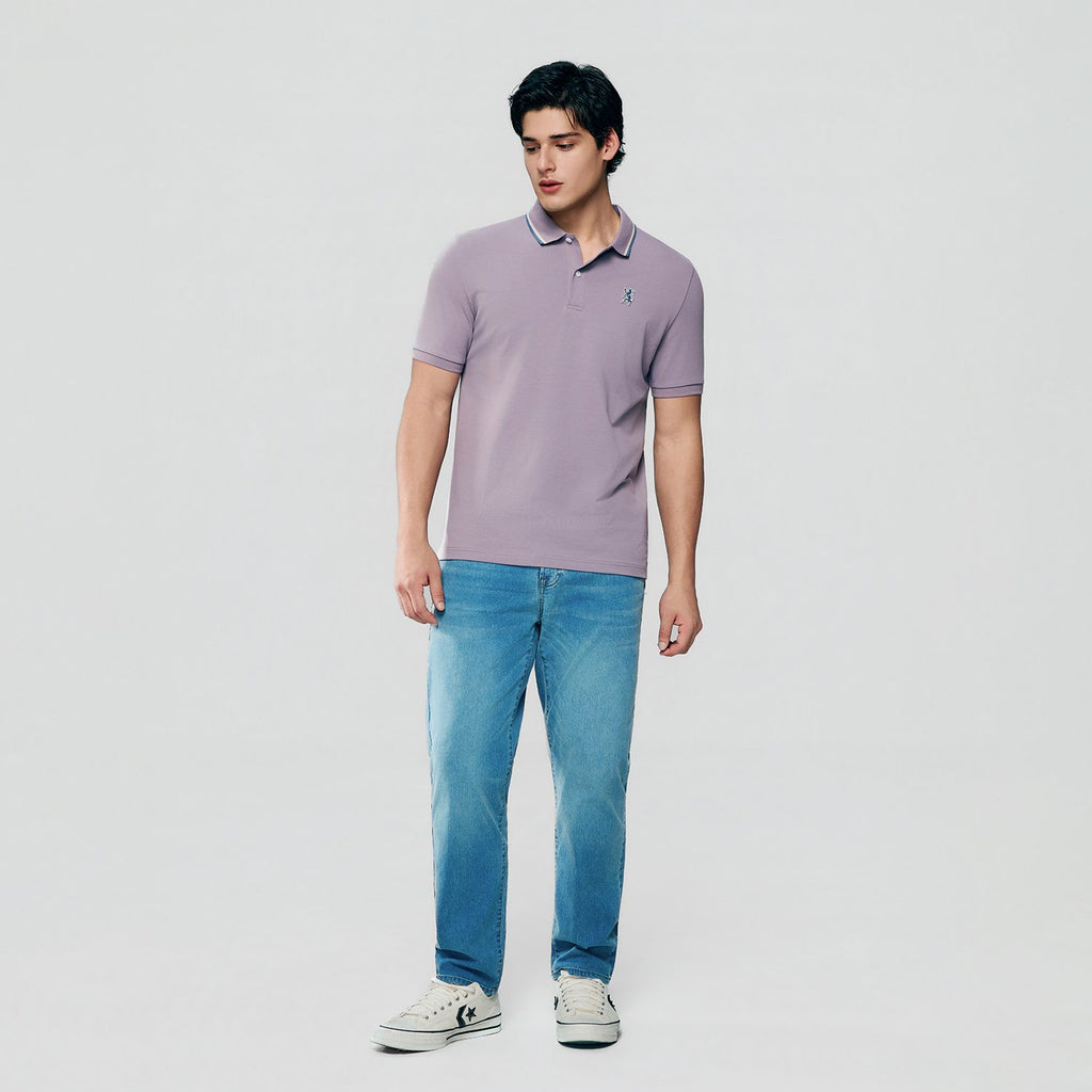 Men Slim Cotton Lycra Embroidered Polo