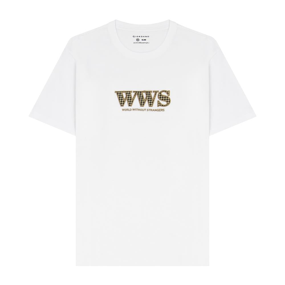 Giordano Men's Cotton Jersey Crewneck Short Sleeve Slim Fit Wws Print Tee-White
