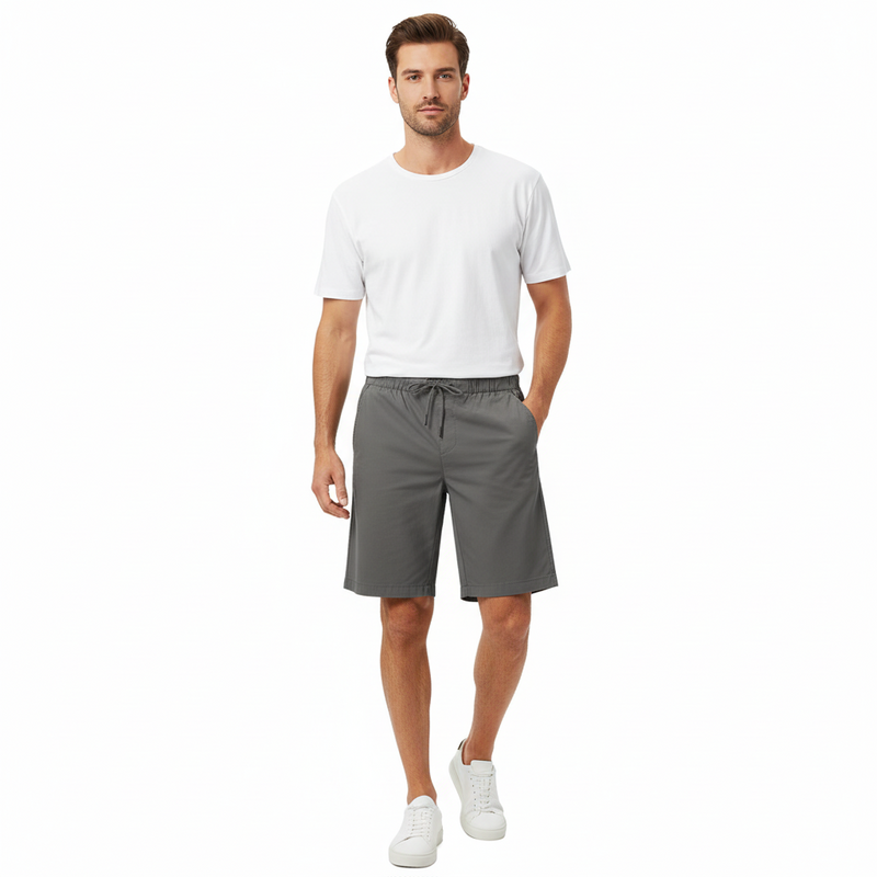 Men’s Relaxed Twill Mid-Rise Shorts with Elastic Waist