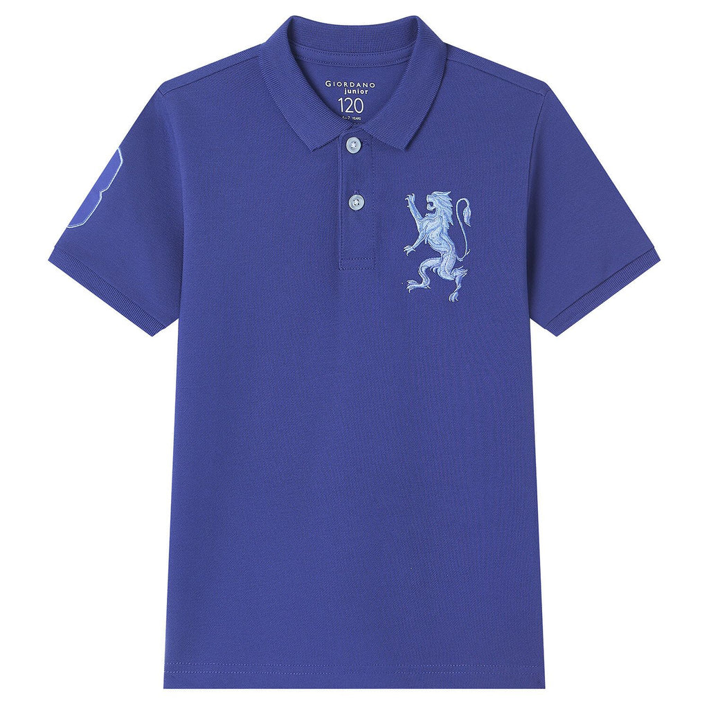 Kids’ Slim Fit Lion Embroidered Cotton Polo