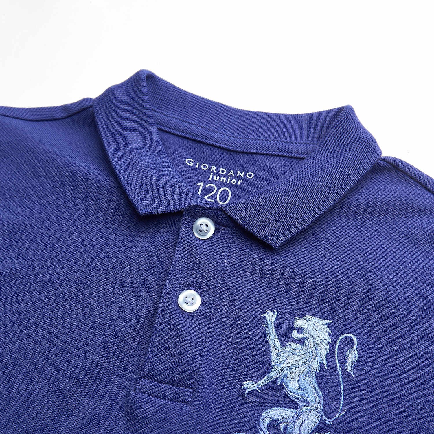 Kids’ Slim Fit Lion Embroidered Cotton Polo