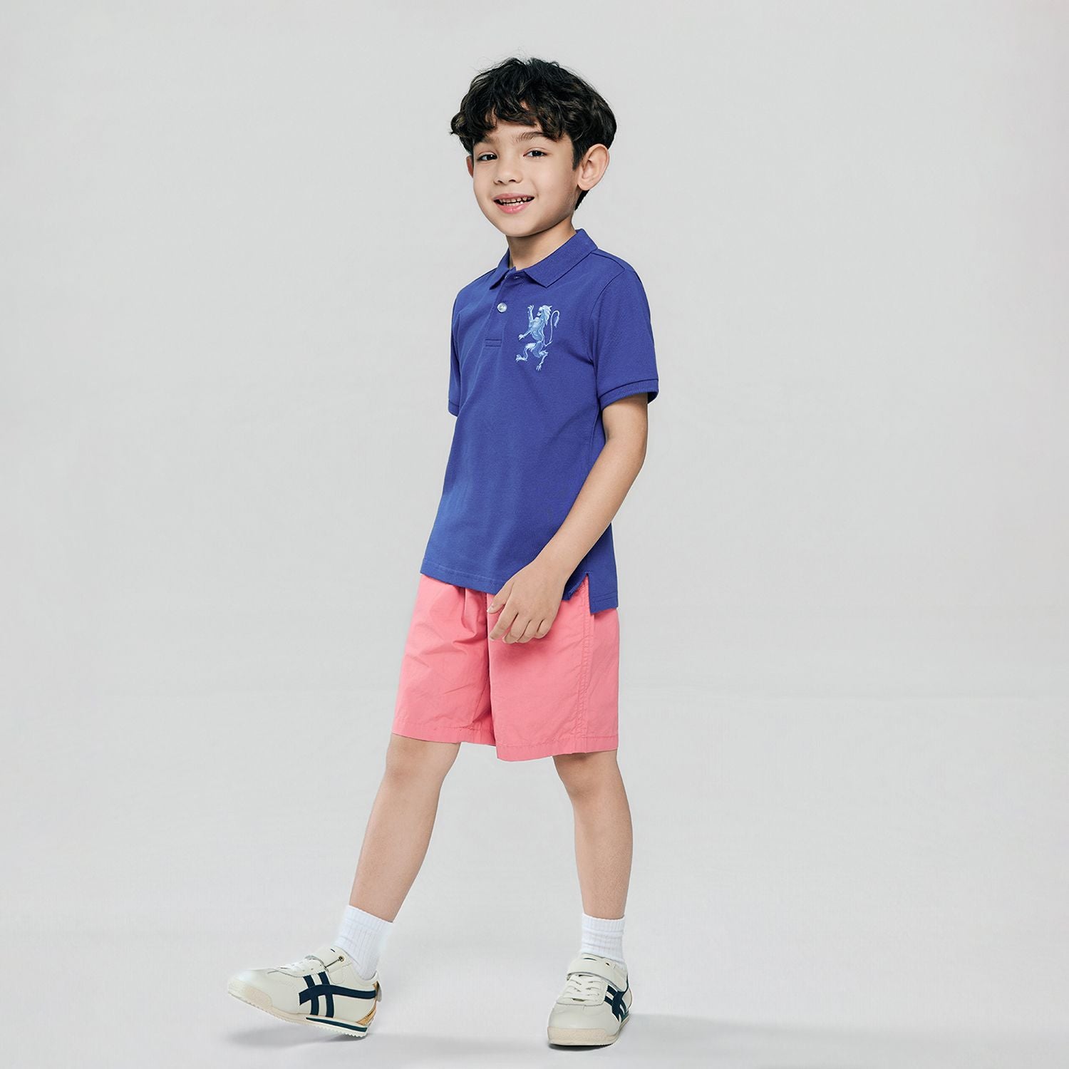 Kids’ Slim Fit Lion Embroidered Cotton Polo