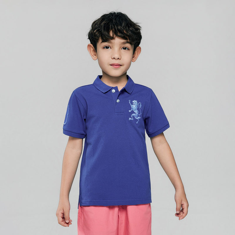 Kids’ Slim Fit Lion Embroidered Cotton Polo