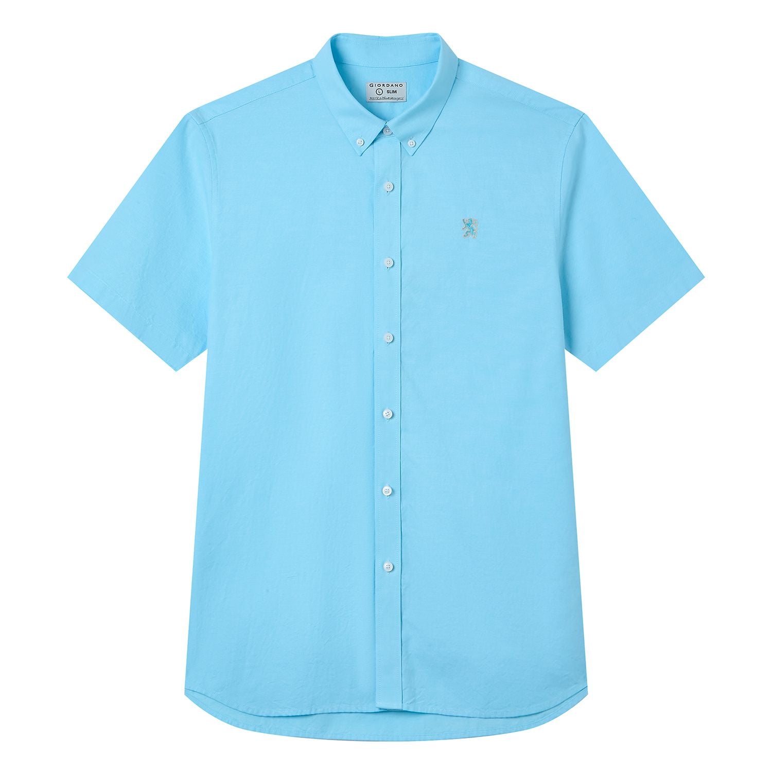 Men’s Cotton Oxford Slim Fit Short-Sleeve Shirt with Embroidery