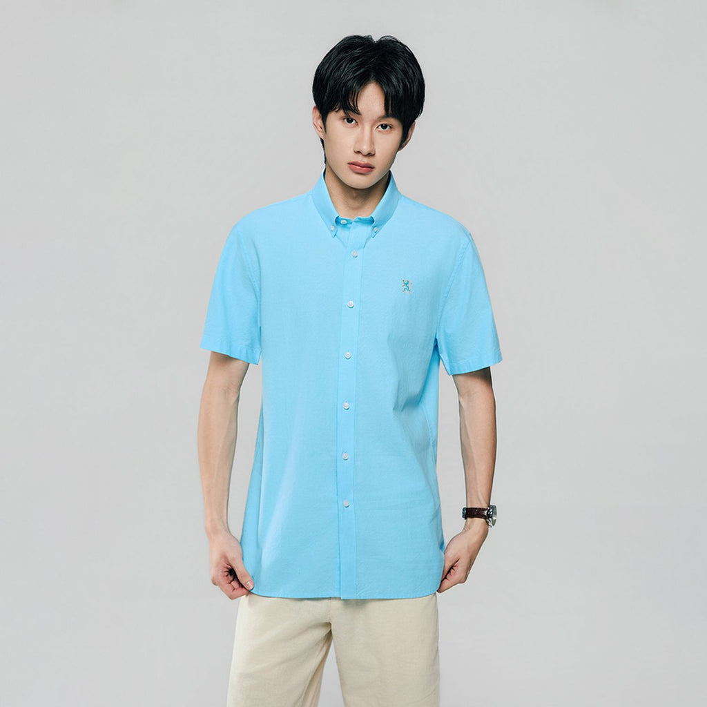Men’s Cotton Oxford Slim Fit Short-Sleeve Shirt with Embroidery
