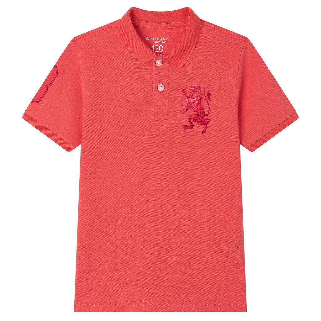 Kids’ Slim Fit Lion Embroidered Cotton Polo
