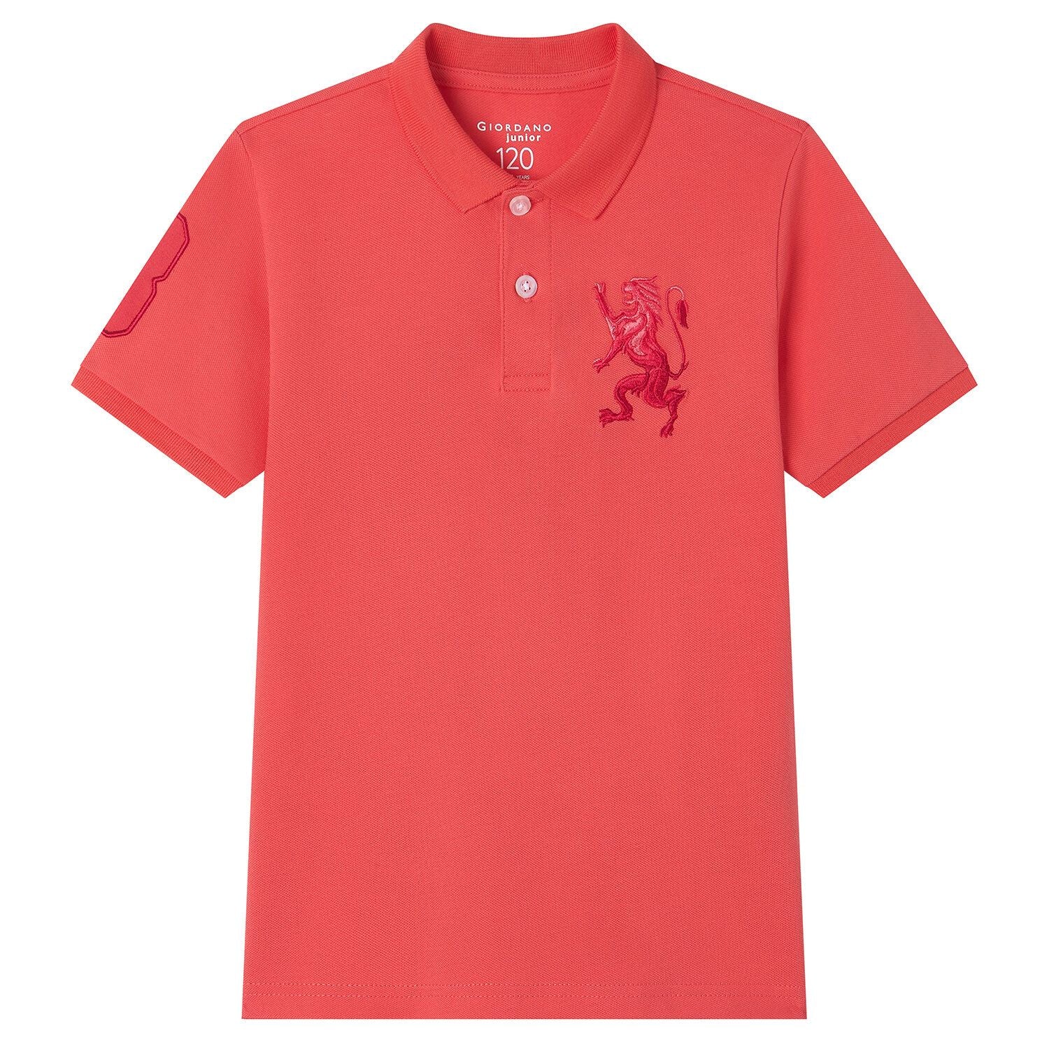 Kids’ Slim Fit Lion Embroidered Cotton Polo