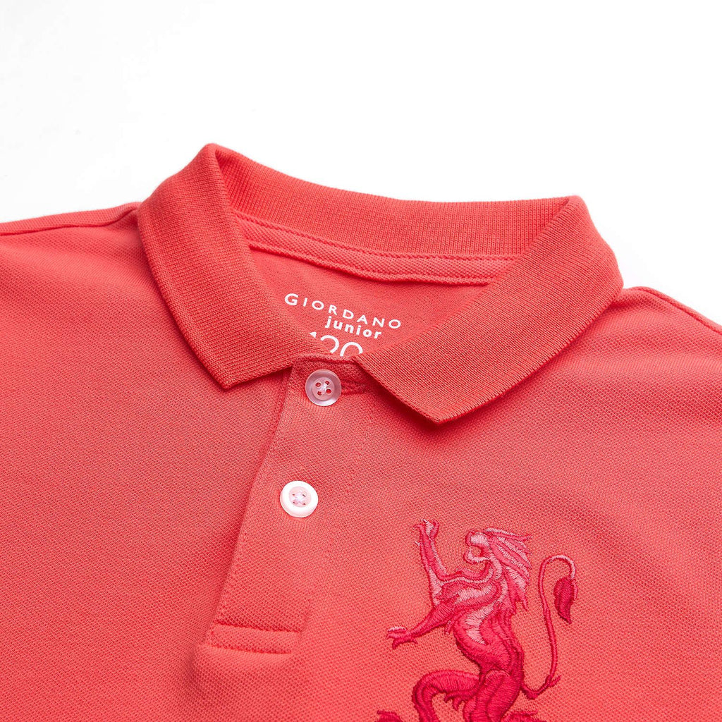 Kids’ Slim Fit Lion Embroidered Cotton Polo