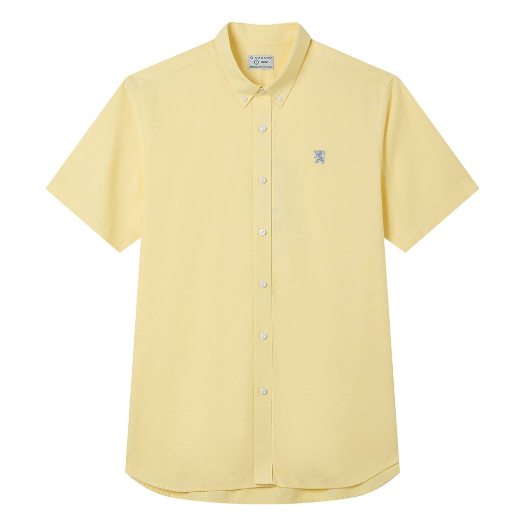 Men’s Cotton Oxford Slim Fit Short-Sleeve Shirt with Embroidery