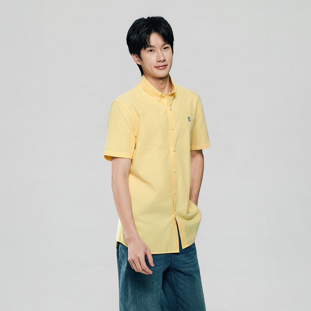 Men’s Cotton Oxford Slim Fit Short-Sleeve Shirt with Embroidery