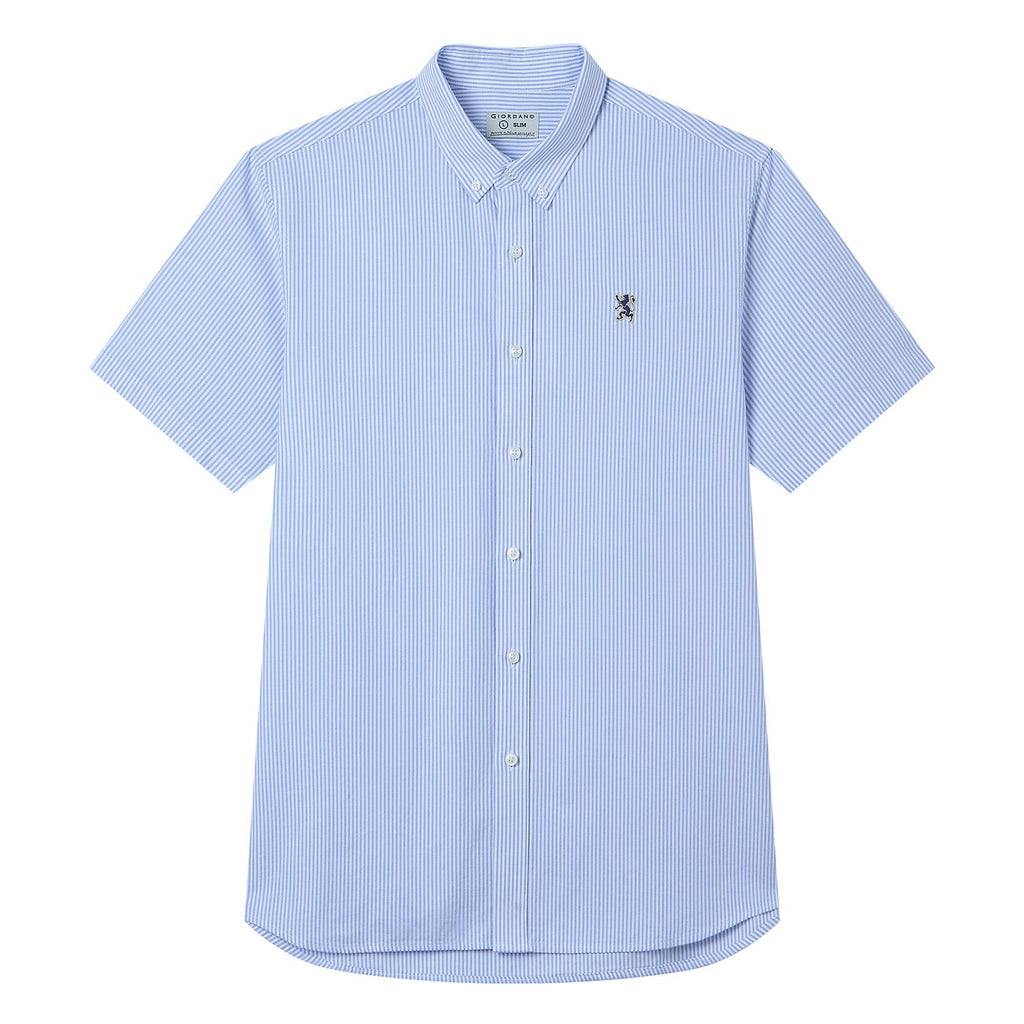Men’s Cotton Oxford Slim Fit Short-Sleeve Shirt with Embroidery