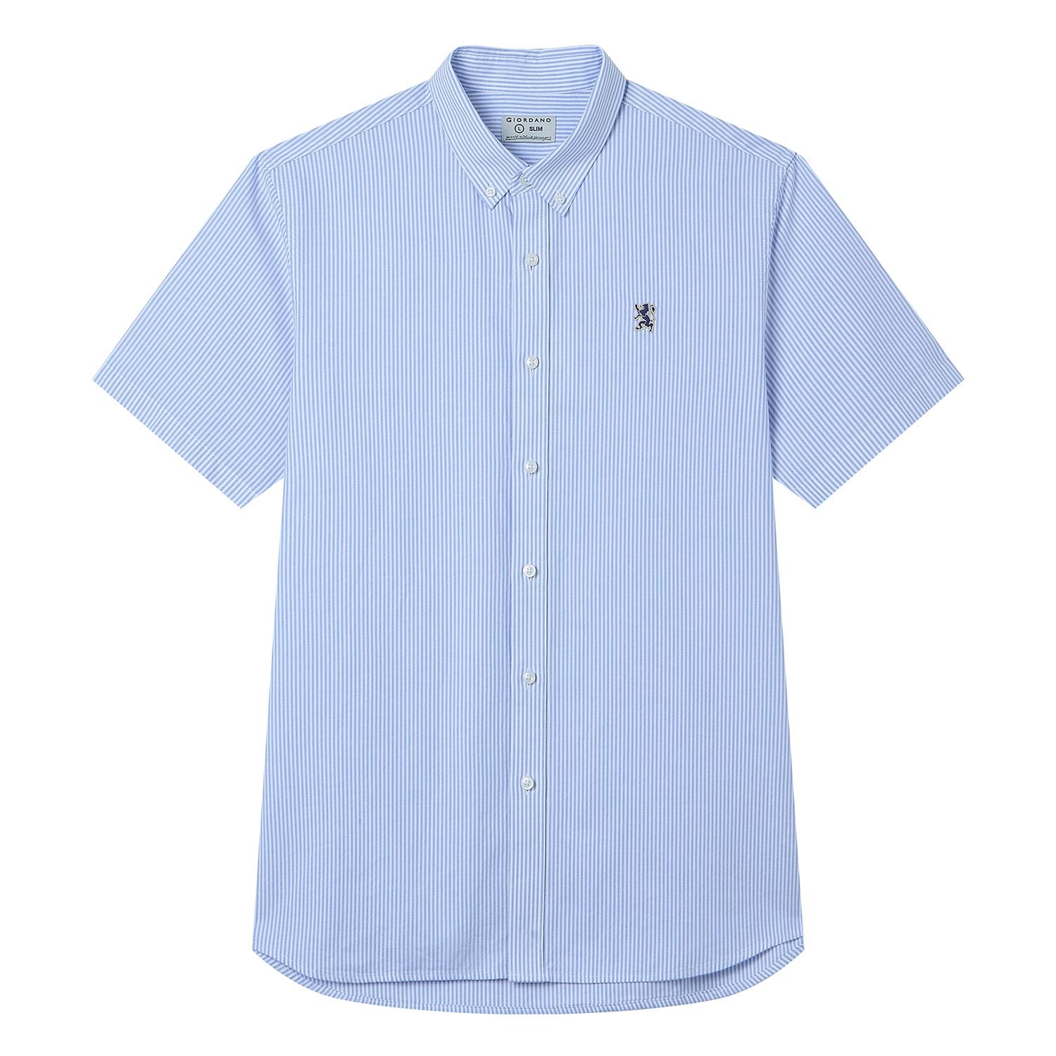 Men’s Cotton Oxford Slim Fit Short-Sleeve Shirt with Embroidery