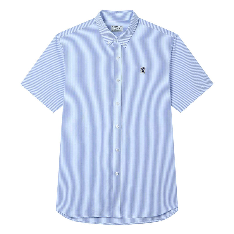 Men’s Cotton Oxford Slim Fit Short-Sleeve Shirt with Embroidery