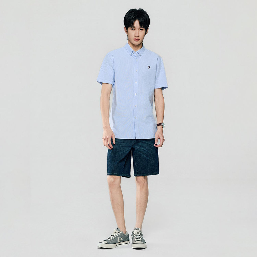 Men’s Cotton Oxford Slim Fit Short-Sleeve Shirt with Embroidery