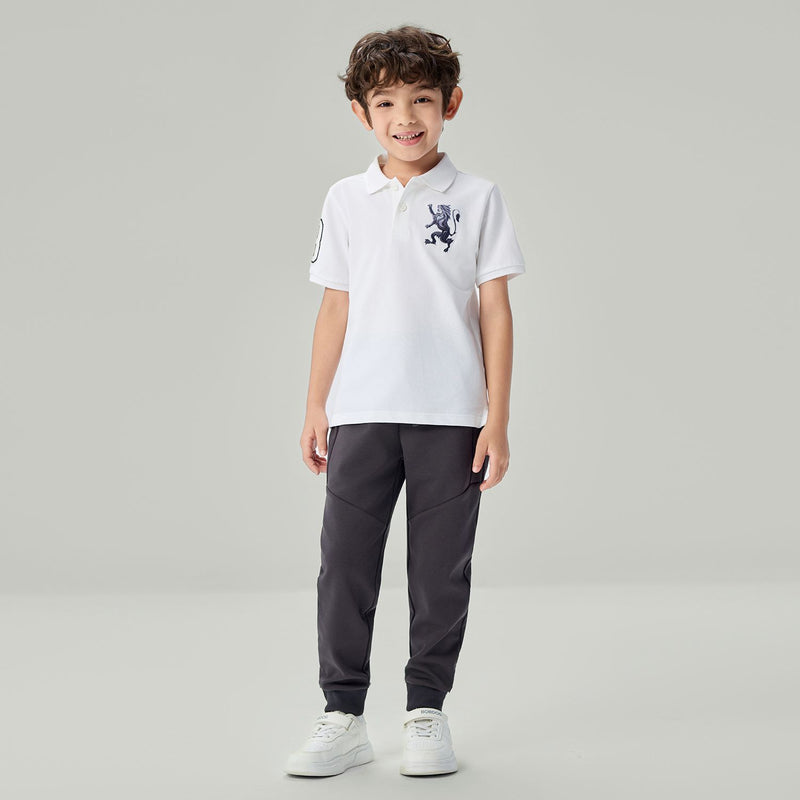 Kid's Slim Fit Lion Embroidered Cotton Polo