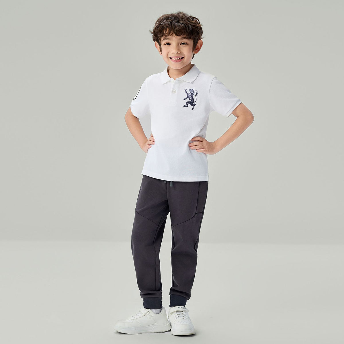 Kids’ Slim Fit Lion Embroidered Cotton Polo