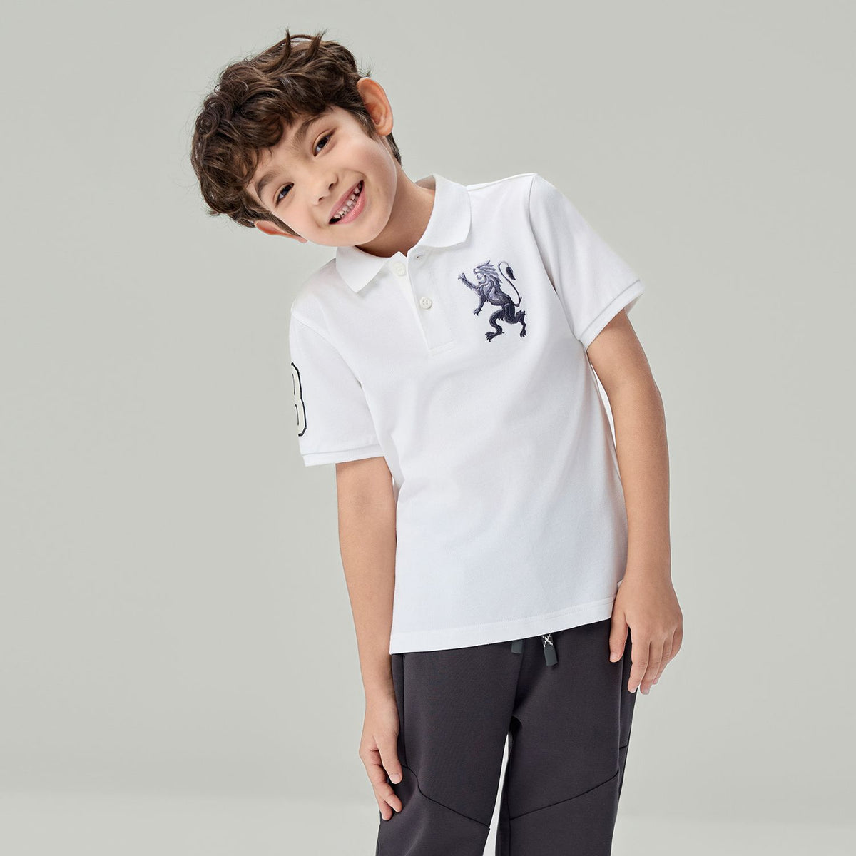 Kids’ Slim Fit Lion Embroidered Cotton Polo