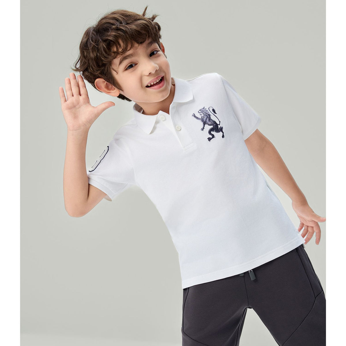 Kids’ Slim Fit Lion Embroidered Cotton Polo