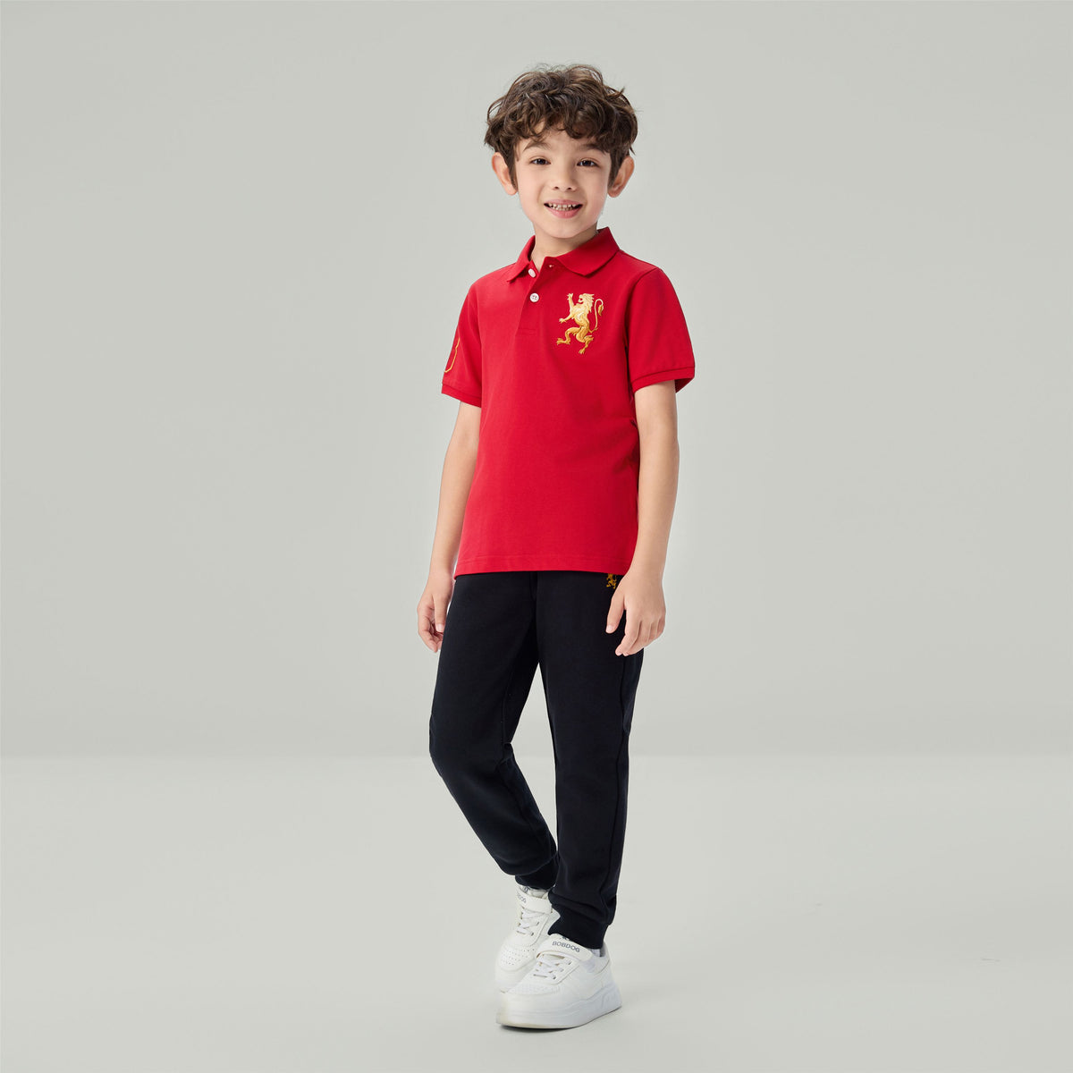 Kids’ Slim Fit Lion Embroidered Cotton Polo
