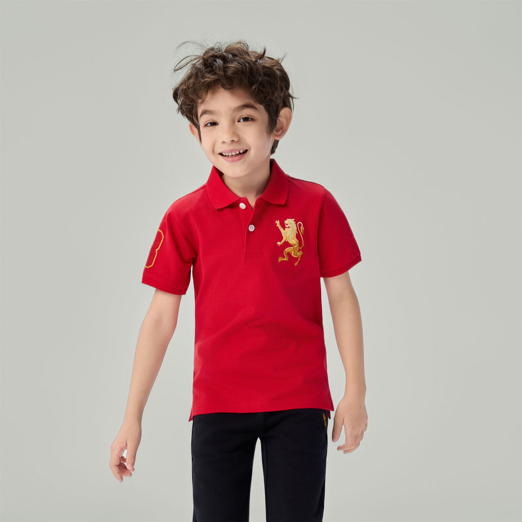 Kids’ Slim Fit Lion Embroidered Cotton Polo