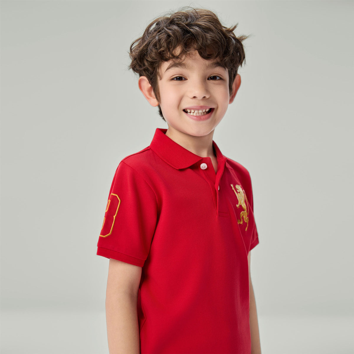 Kids’ Slim Fit Lion Embroidered Cotton Polo
