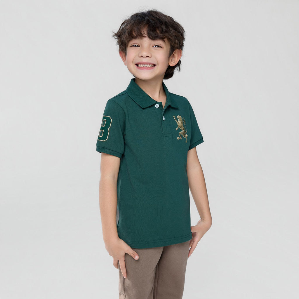 Kids’ Slim Fit Lion Embroidered Cotton Polo