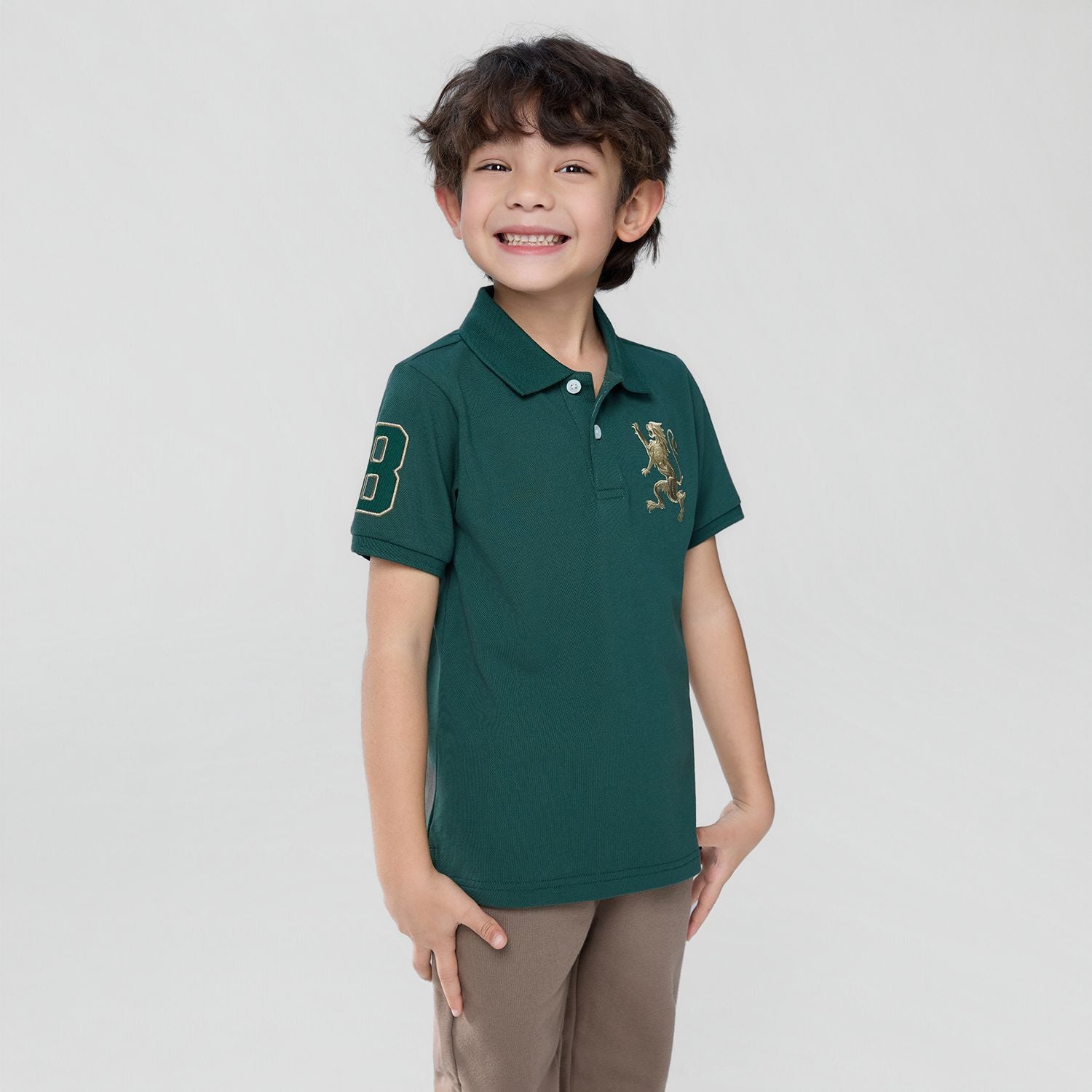 Kids’ Slim Fit Lion Embroidered Cotton Polo