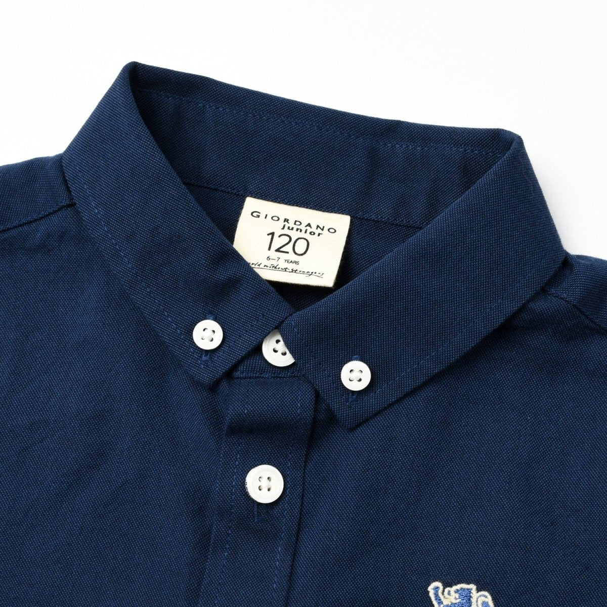 Giordano Junior Cotton Oxford Full Opening Long Sleeve Slim Fit Embroidery Garment Wash Shirt - Premium Shirts