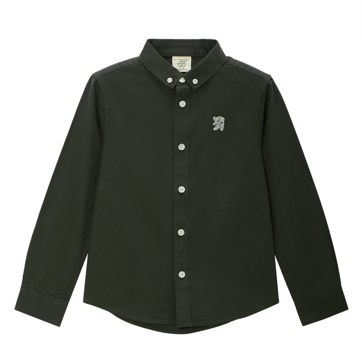 Giordano Junior Cotton Oxford Full Opening Long Sleeve Slim Fit Embroidery Garment Wash Shirt - Premium Shirts