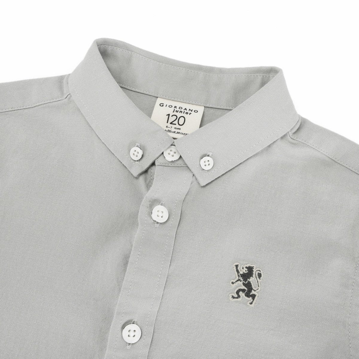 Giordano Junior Cotton Oxford Full Opening Long Sleeve Slim Fit Embroidery Garment Wash Shirt - Premium Shirts