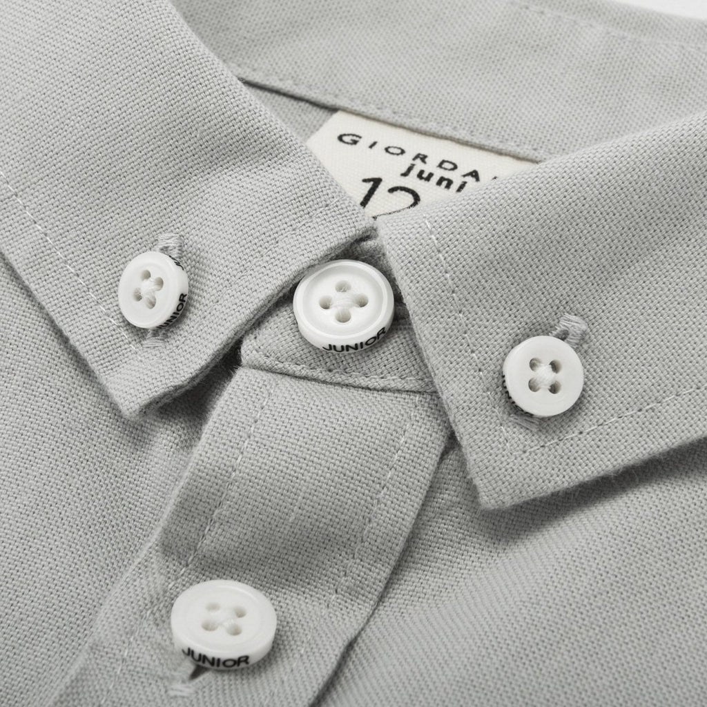 Giordano Junior Cotton Oxford Full Opening Long Sleeve Slim Fit Embroidery Garment Wash Shirt - Premium Shirts