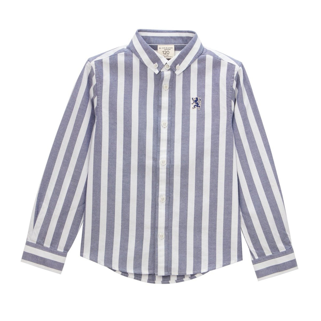 Giordano Junior Cotton Oxford Full Opening Long Sleeve Slim Fit Embroidery Garment Wash Shirt - Premium Shirts