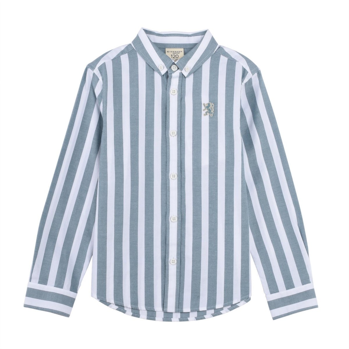 Giordano Junior Cotton Oxford Full Opening Long Sleeve Slim Fit Embroidery Garment Wash Shirt - Premium Shirts