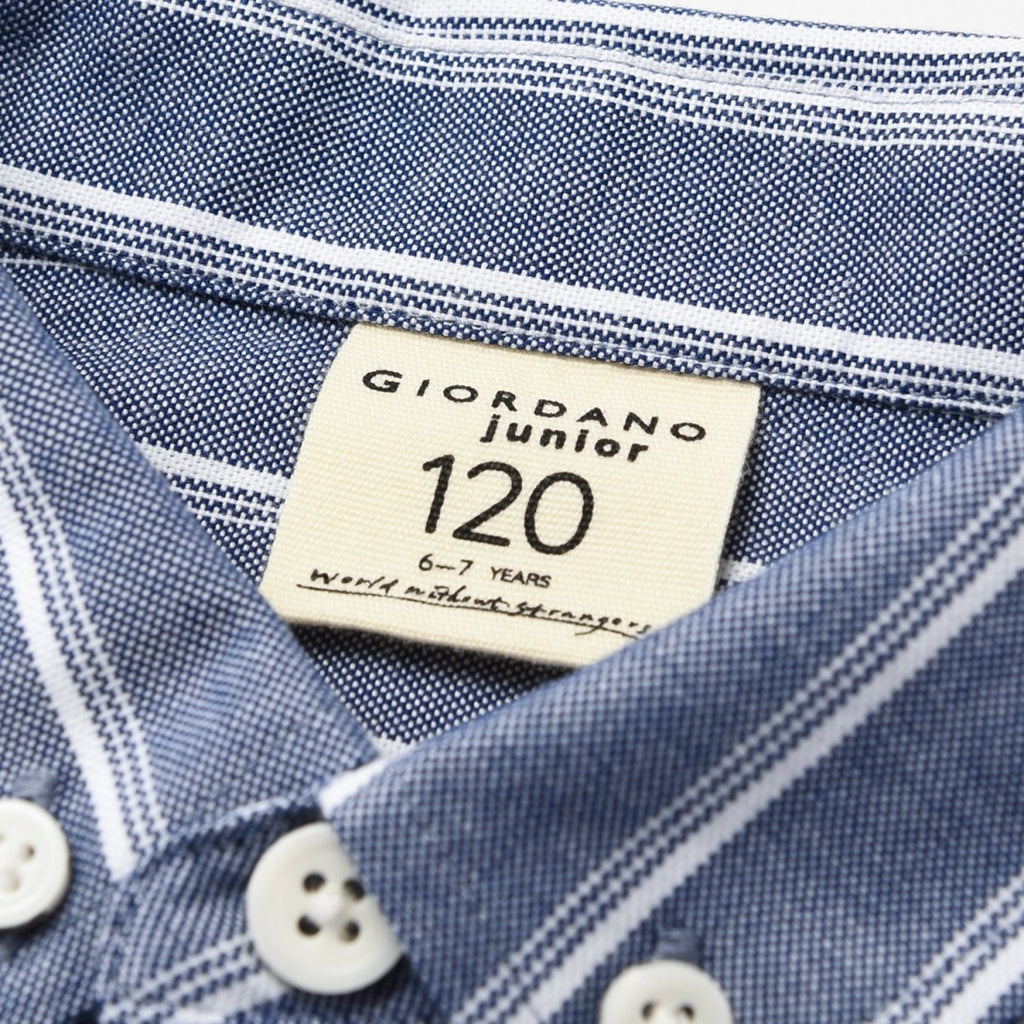 Giordano Junior Cotton Oxford Full Opening Long Sleeve Slim Fit Embroidery Garment Wash Shirt - Premium Shirts