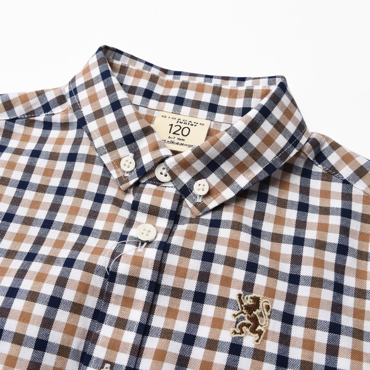 Giordano Junior Cotton Oxford Full Opening Long Sleeve Slim Fit Embroidery Garment Wash Shirt - Premium Shirts