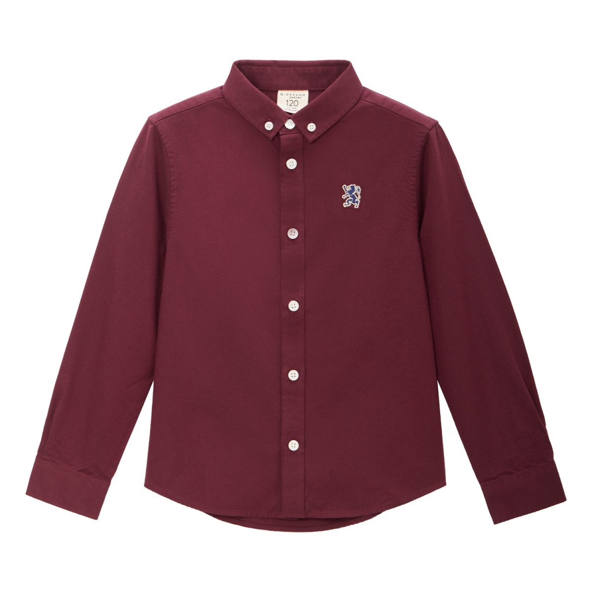 Giordano Junior Cotton Oxford Full Opening Long Sleeve Slim Fit Embroidery Garment Wash Shirt - Premium Shirts