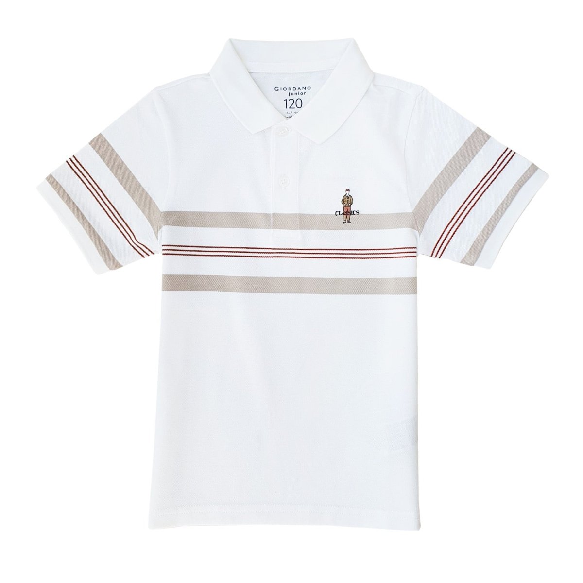 Giordano Junior Pique Flat Knit Collar Short Sleeve Slim Fit Thematic Embroidery Bold Polo - Premium Polo