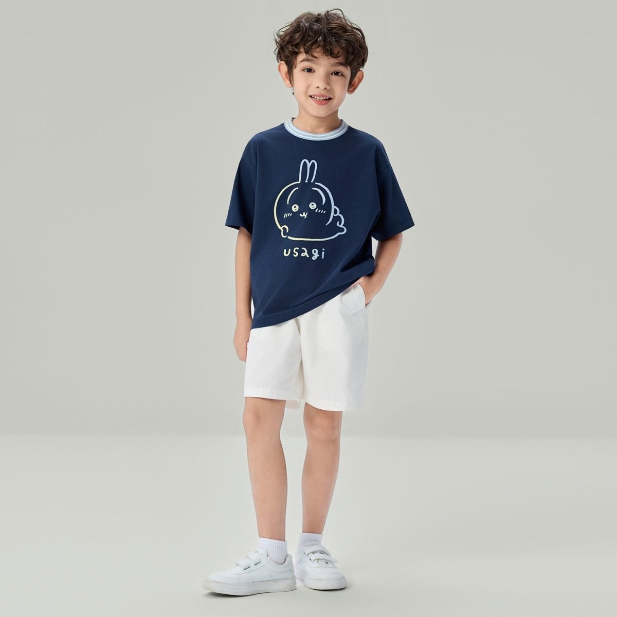 Giordano Kid's Chiikawa Usagi Printed Cotton Blend Relaxed Tee - Premium Print Tee