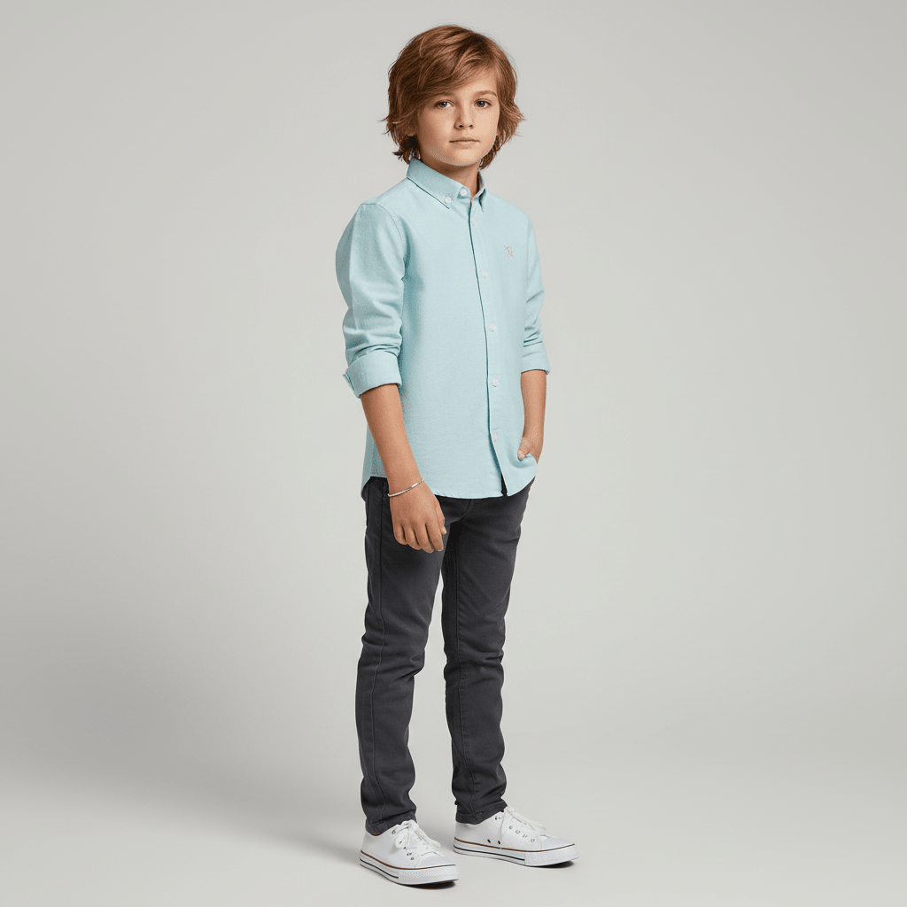 Giordano Kid's Cotton Oxford Long Sleeve Shirt with Embroidery - first_variant_option_2 Premium Shirts for Giordano