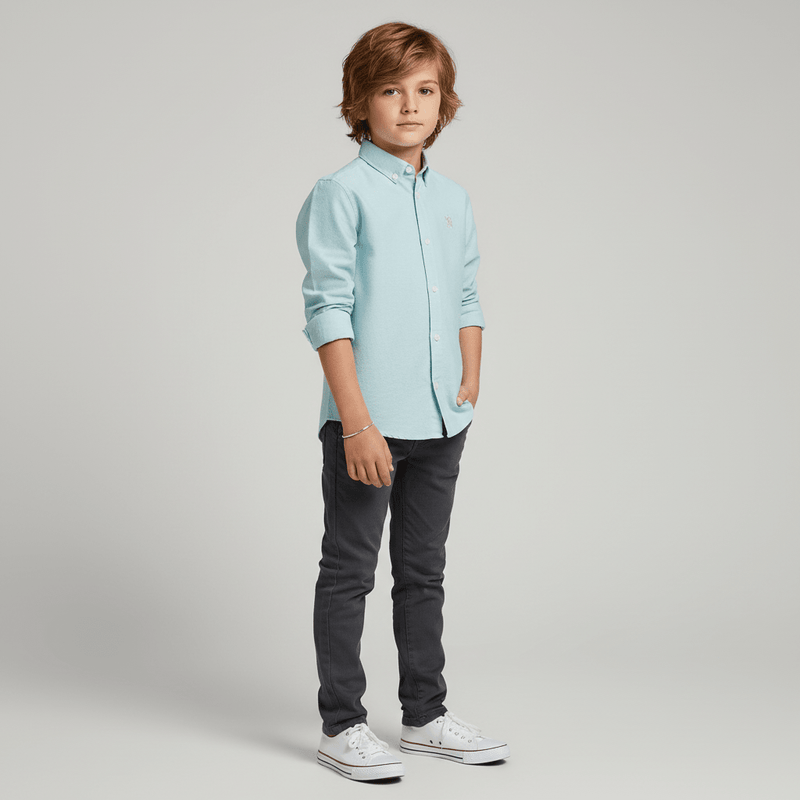Giordano Kid's Cotton Oxford Long Sleeve Shirt with Embroidery - first_variant_option_2 Premium Shirts for Giordano