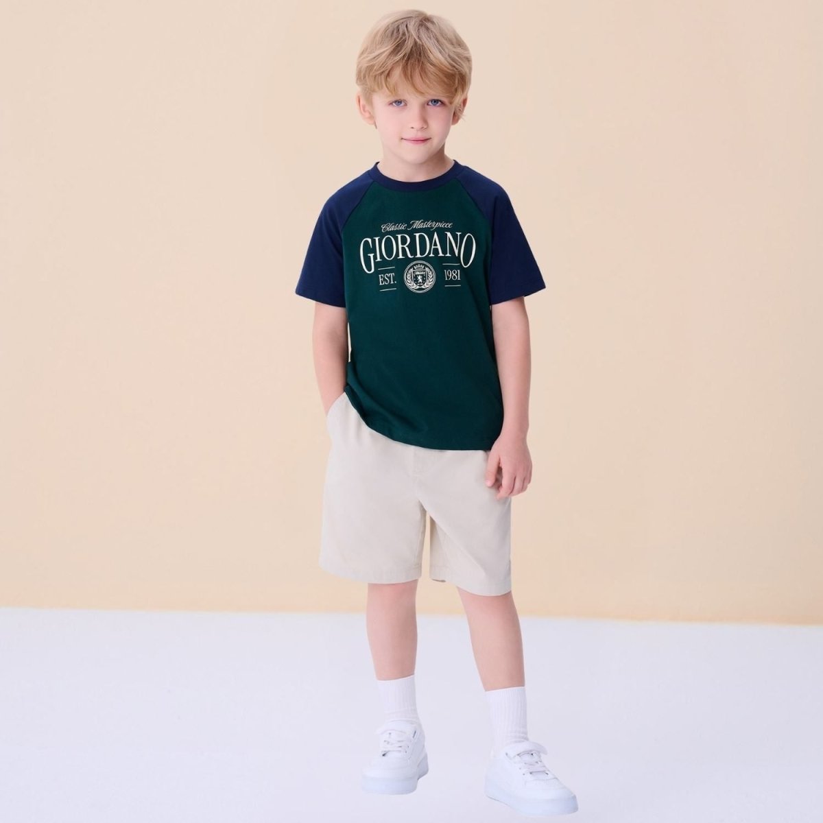 Giordano Kids’ Cotton Twill Drawstring Shorts with Elastic Waist - Premium Shorts