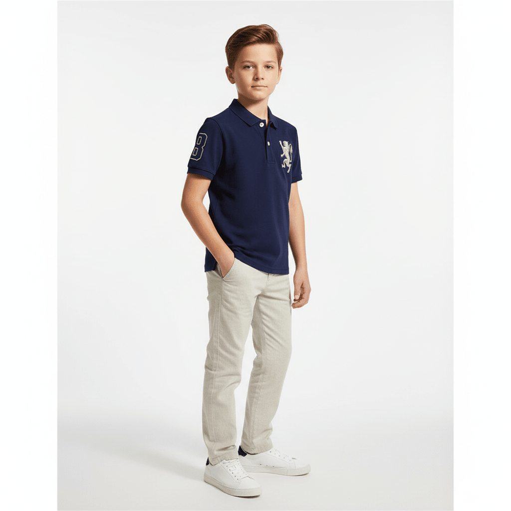 Giordano Kids' Lion Polo: 3D Embroidery, Comfort Piqué, Classic Style - first_variant_option_2 Premium Polo for Giordano
