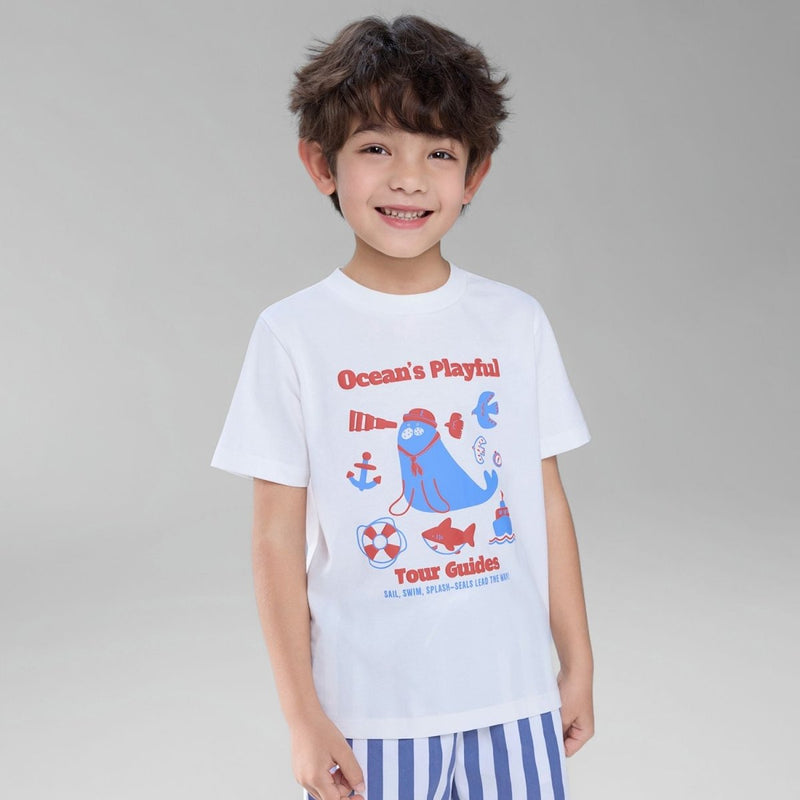 Giordano Kids Ocean's Playful Printed Cotton Tee - Premium Print Tee