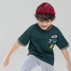 Giordano Kids' Relaxed Fit Multi-Badge Graphic Tee - Premium Tee